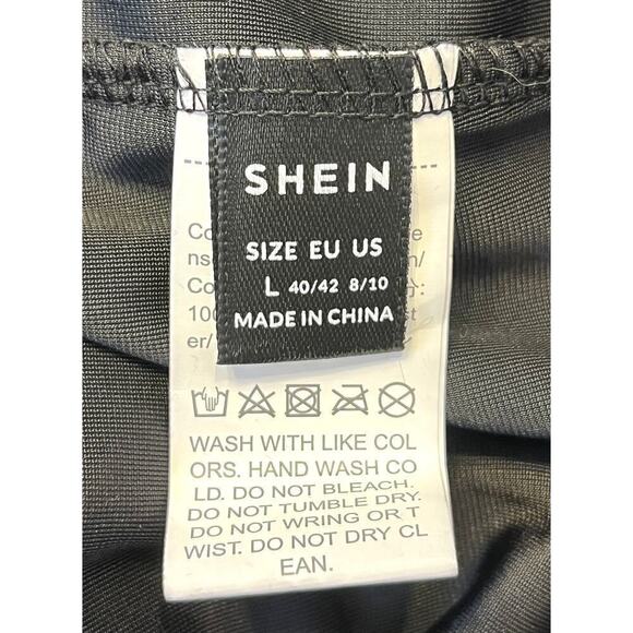 SHEIN Slayer Mini Dress Womens L Black Velvet V-Neck Fur Trimmed Spaghetti Strap - Picture 6 of 7